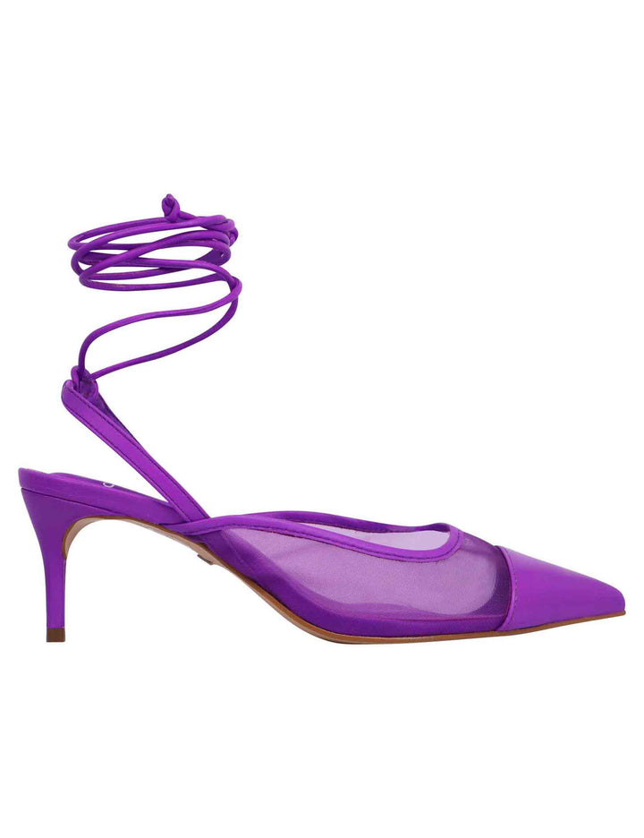 Spatarella Decollete slingback donna in rete e pelle viola con punta a punta e laccetti removibili Saldi