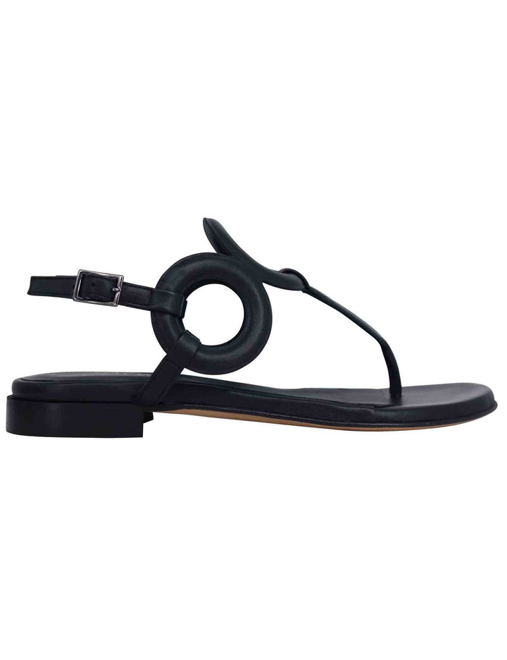 Spatarella Sandali infradito slingback donna in pelle nera con punta tonda e tacco basso Vendita Economica