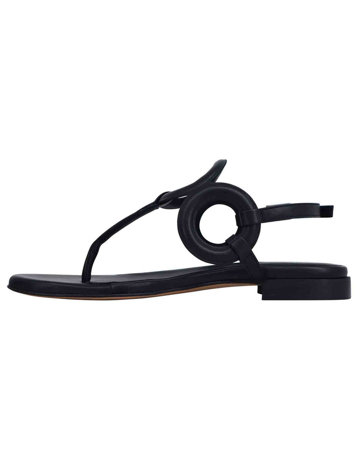 Spatarella Sandali infradito slingback donna in pelle nera con punta tonda e tacco basso Vendita Economica