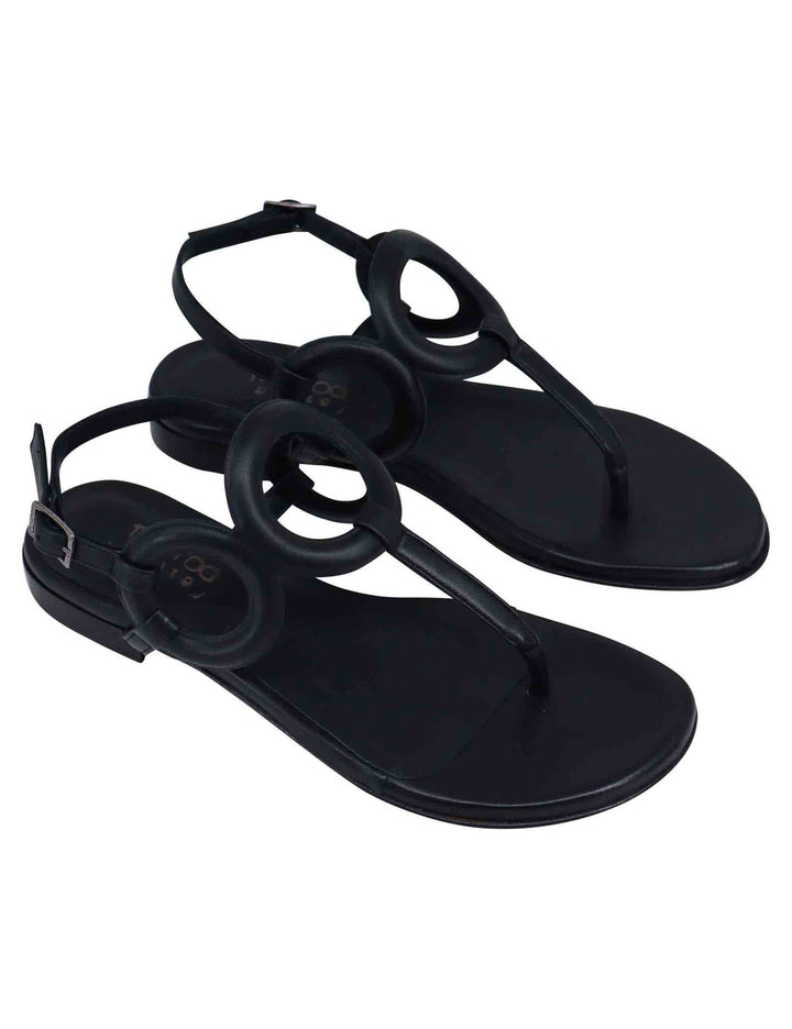Spatarella Sandali infradito slingback donna in pelle nera con punta tonda e tacco basso Vendita Economica