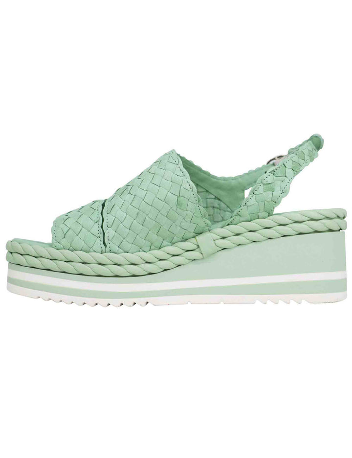 Spatarella Sandali donna in pelle intrecciata verde con zeppa in gomma I Più Venduti