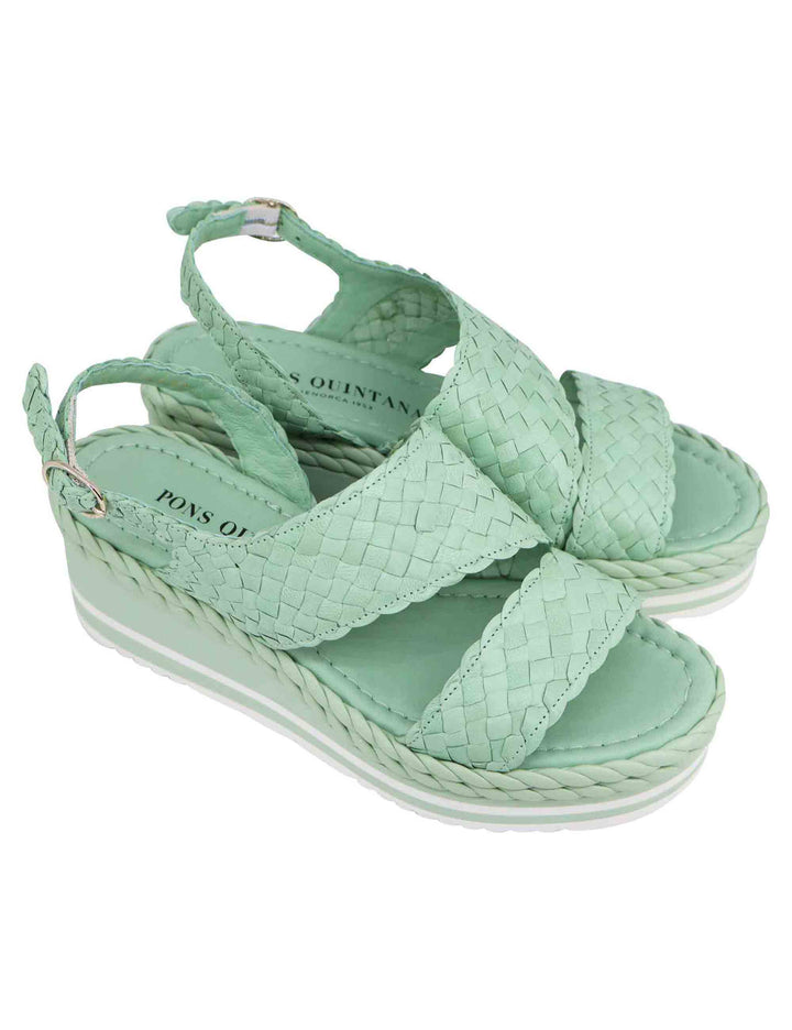 Spatarella Sandali donna in pelle intrecciata verde con zeppa in gomma I Più Venduti