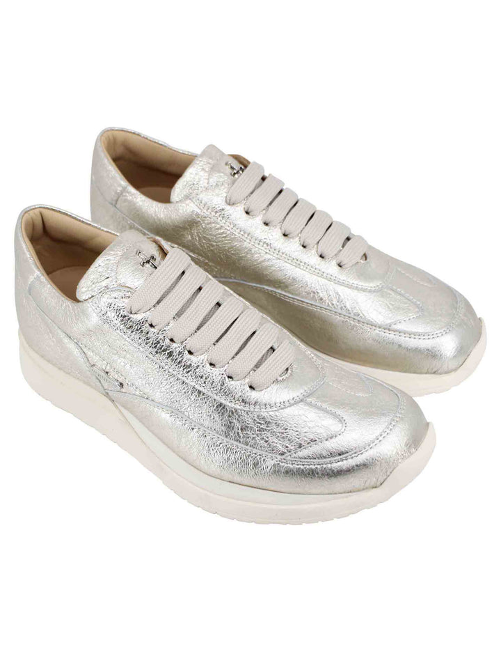 Spatarella Sneakers donna in pelle laminata platino Negozio