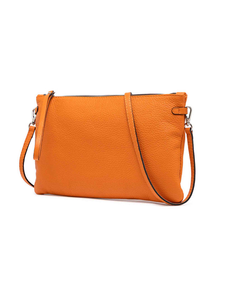 Spatarella Borse donna pochette Hermy in pelle arancione con manico a bracciale e tracolla in pelle Nuova