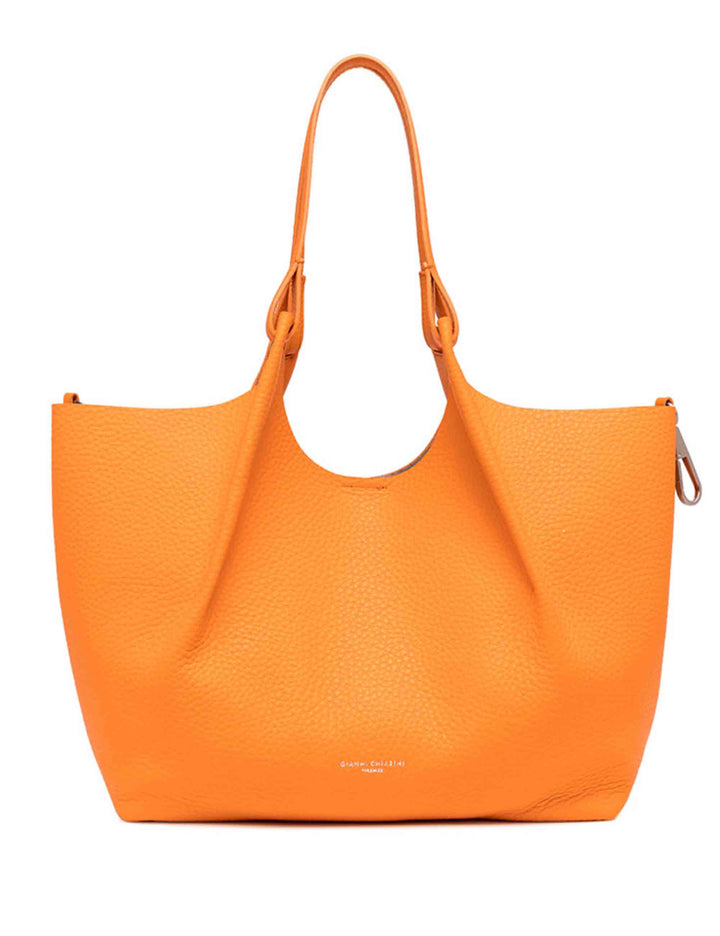 Spatarella Borse shopping donna Dua in pelle arancione con doppi manici Italy