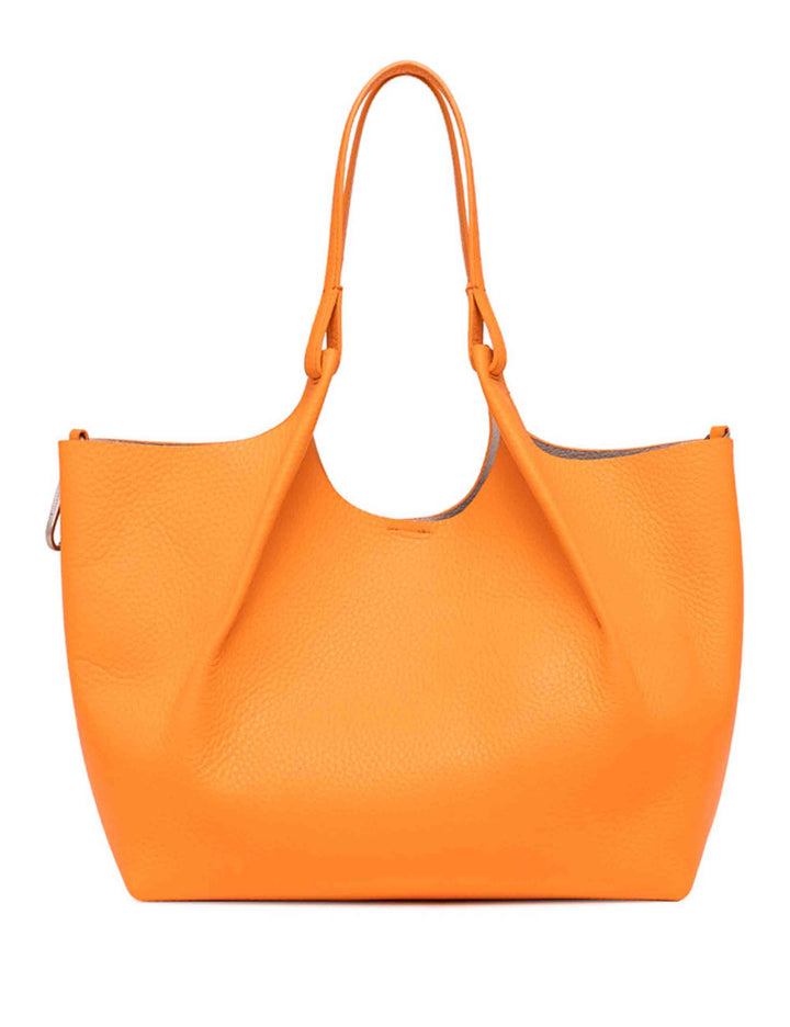 Spatarella Borse shopping donna Dua in pelle arancione con doppi manici Italy