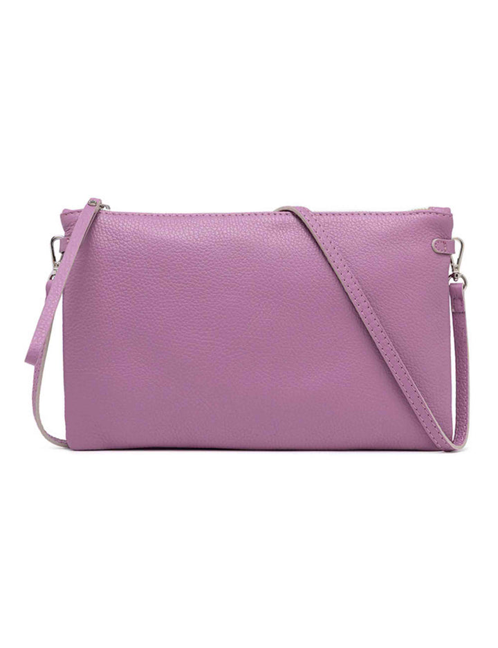 Spatarella Borse donna pochette Hermy in pelle viola con manico a bracciale e tracolla in pelle Italia