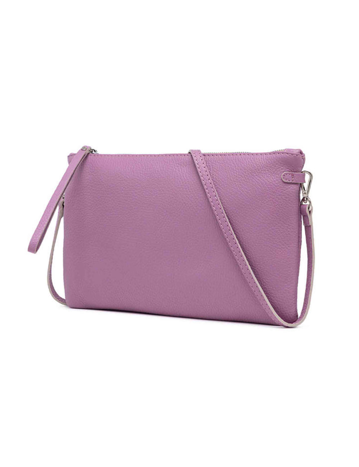 Spatarella Borse donna pochette Hermy in pelle viola con manico a bracciale e tracolla in pelle Italia