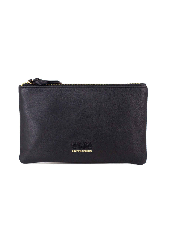 Spatarella Portafoglio uomo con zip in pelle nera Promozione