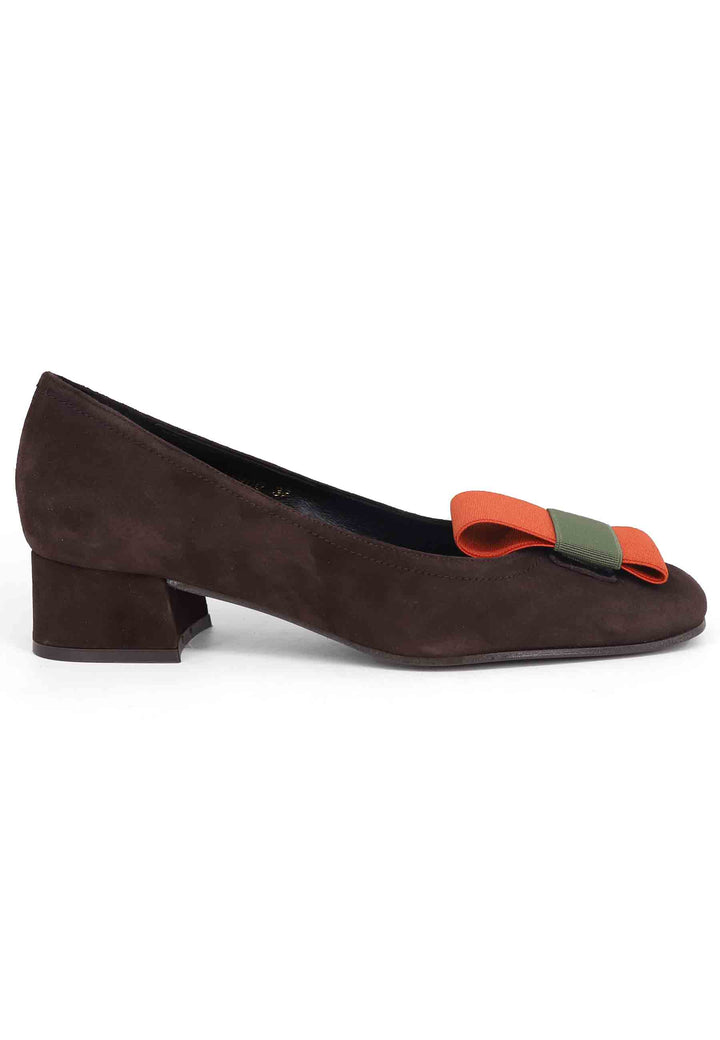 Spatarella Decollete donna in camoscio marrone con tacco basso Negozi Online