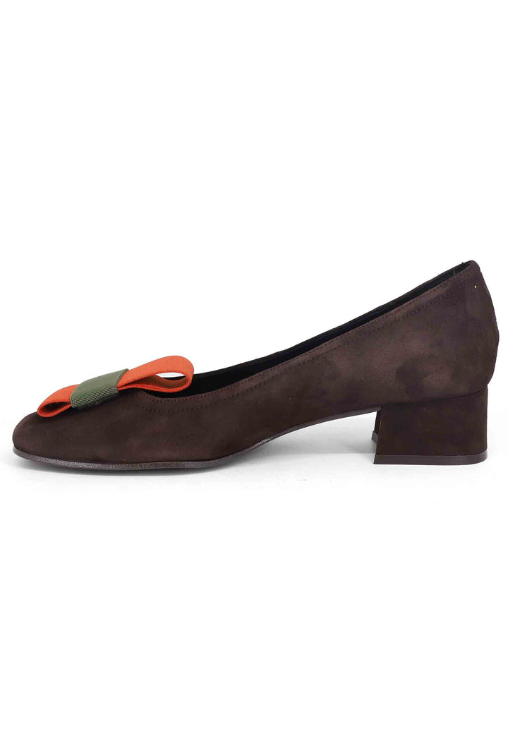 Spatarella Decollete donna in camoscio marrone con tacco basso Negozi Online