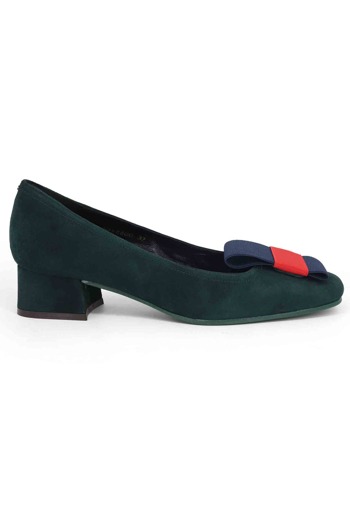 Spatarella Decollete donna in camoscio verde con tacco basso Promozione Limitata
