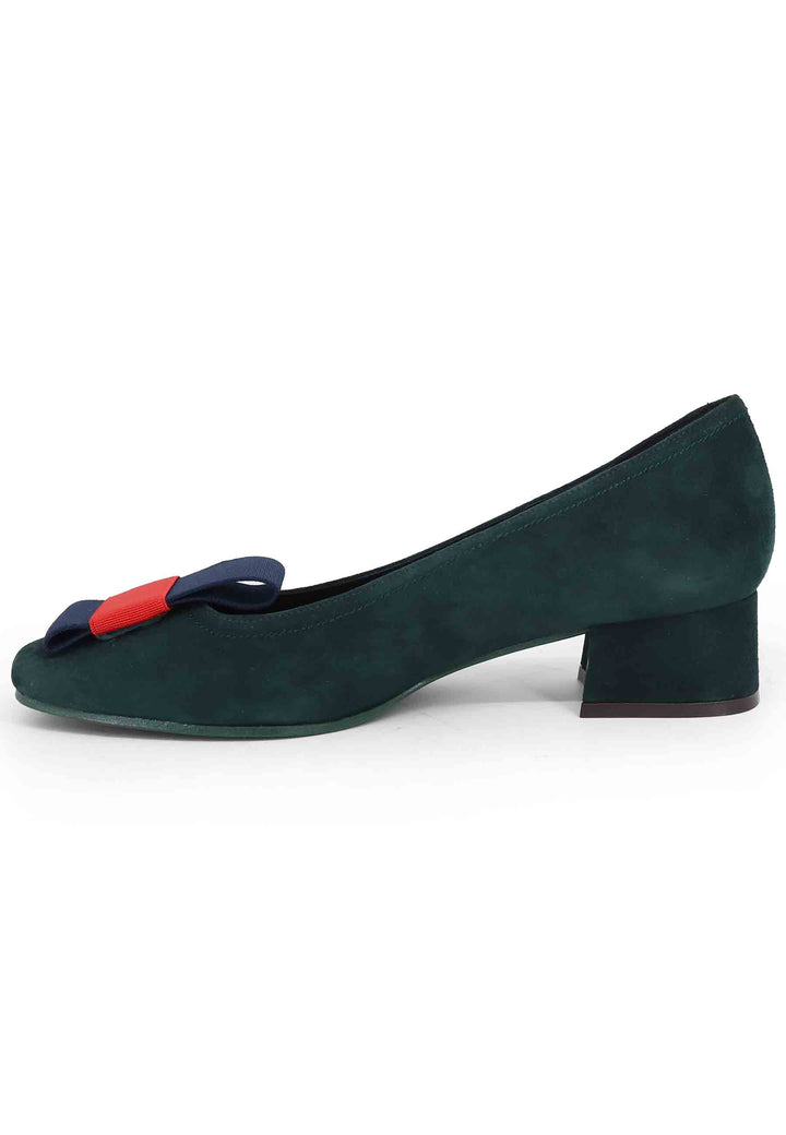Spatarella Decollete donna in camoscio verde con tacco basso Promozione Limitata