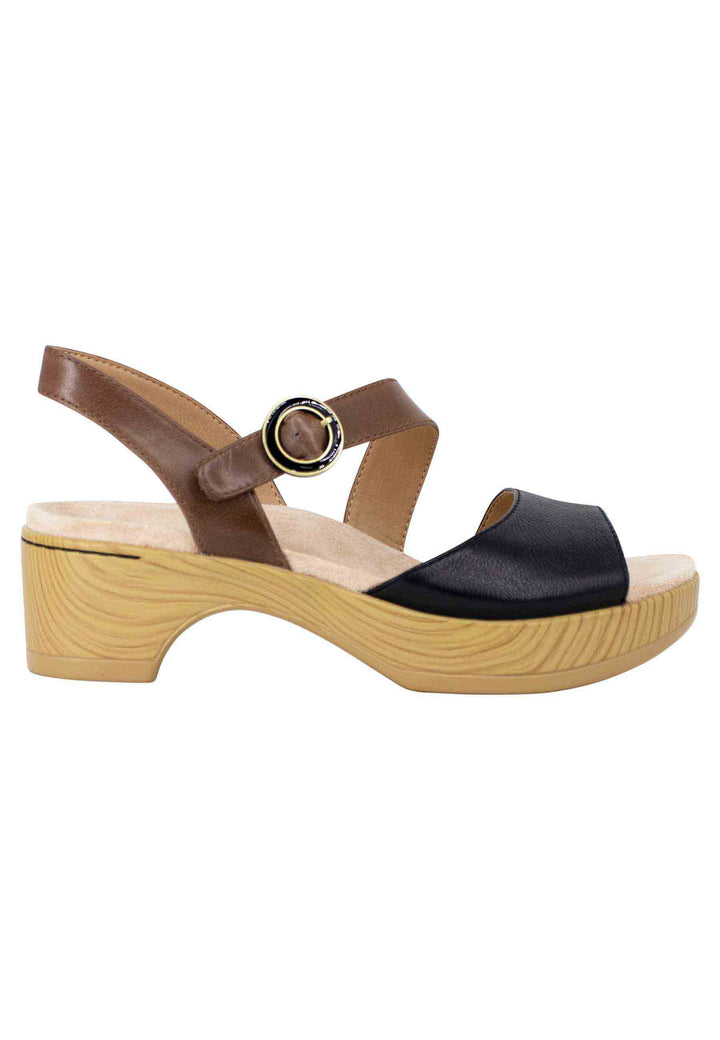 Spatarella Sandali donna in pelle nera e marrone con zeppa e cinturino Sottocosto