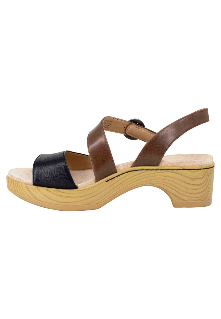Spatarella Sandali donna in pelle nera e marrone con zeppa e cinturino Sottocosto