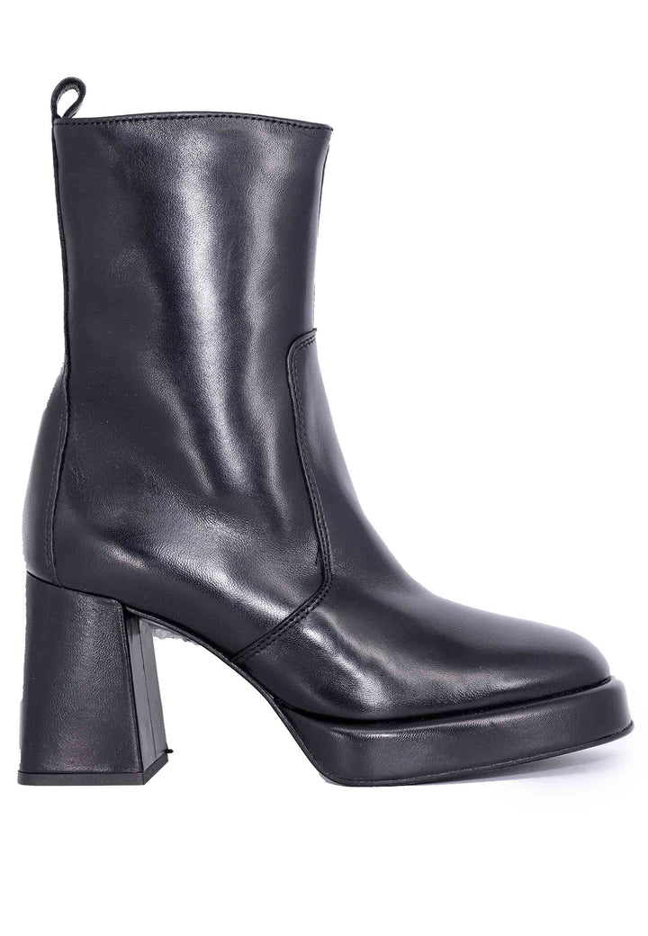 Spatarella Stivaletti donna in pelle nera con tacco alto e plateau Outlet