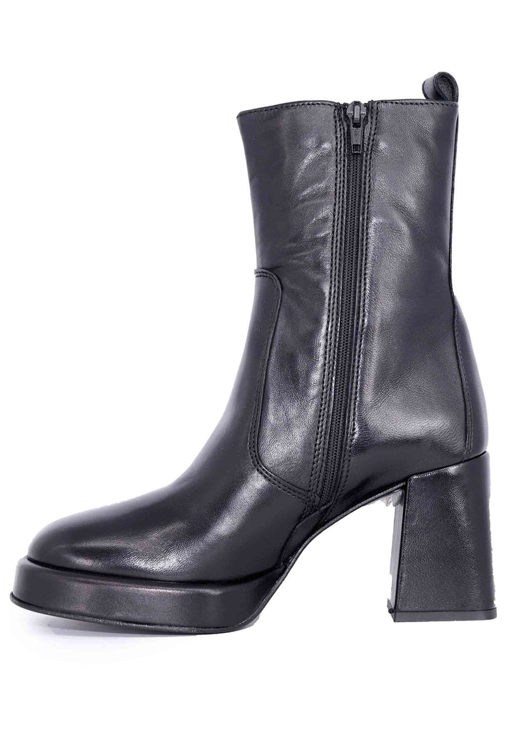 Spatarella Stivaletti donna in pelle nera con tacco alto e plateau Outlet