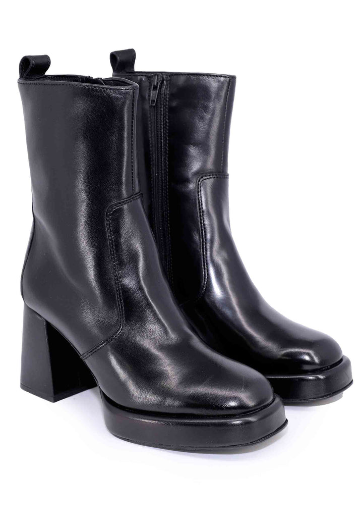 Spatarella Stivaletti donna in pelle nera con tacco alto e plateau Outlet