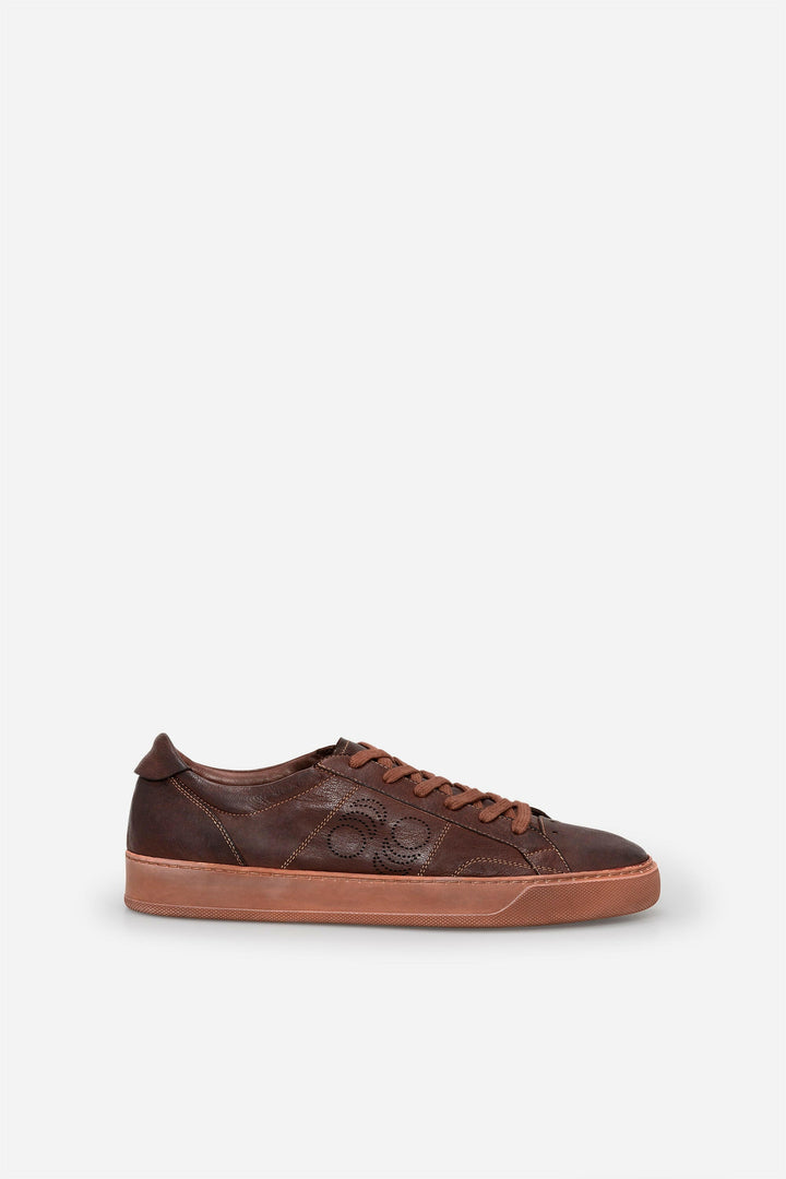 Spatarella Sneakers uomo Del Bello in pelle marrone effetto vintage In Linea