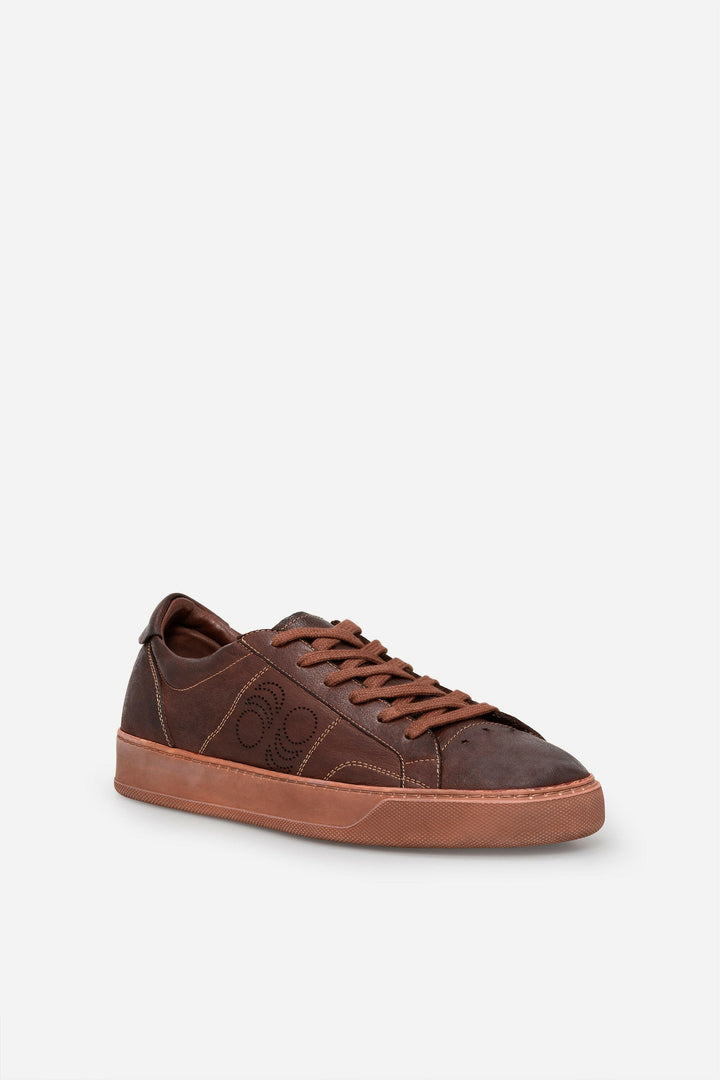 Spatarella Sneakers uomo Del Bello in pelle marrone effetto vintage In Linea