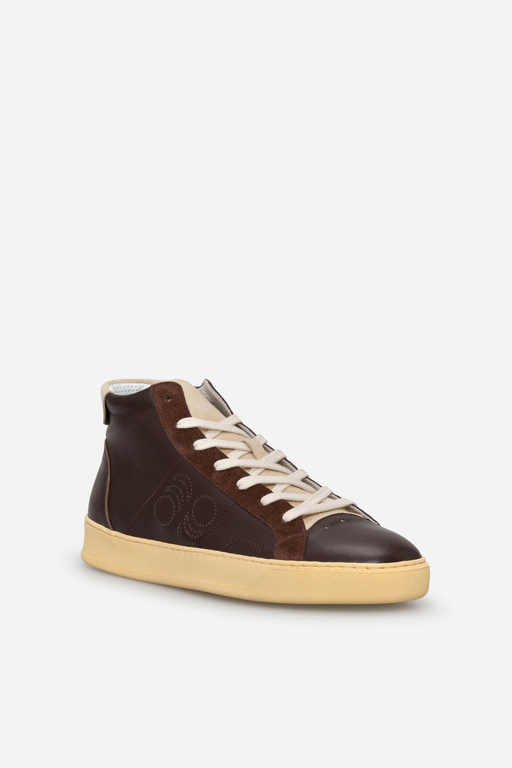 Spatarella Sneakers uomo Del Bello Mid in pelle marrone Qualità