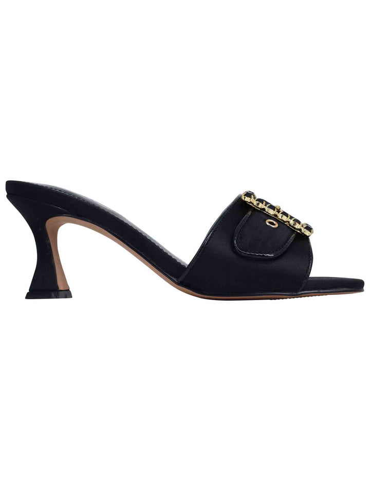Spatarella Sandali donna in tessuto nero con morsetto e tacco in tinta Promozione Limitata