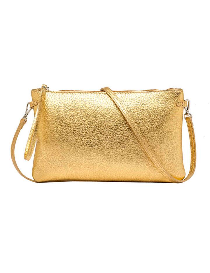 Spatarella Borse donna pochette Hermy in pelle oro e naturale con manico a bracciale e tracolla Fino Al -60%