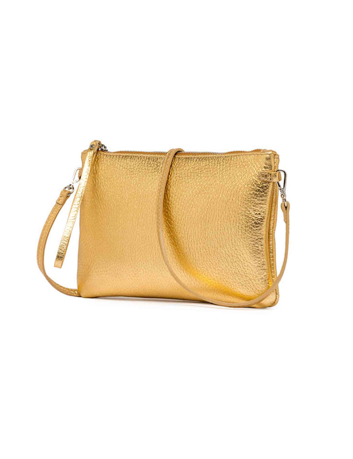 Spatarella Borse donna pochette Hermy in pelle oro e naturale con manico a bracciale e tracolla Fino Al -60%