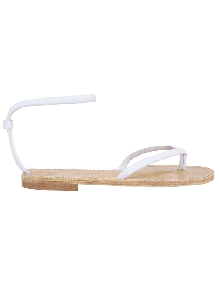 Spatarella Sandali flat donna infradito in pelle bianca con cavigliera Prezzo Ridotto