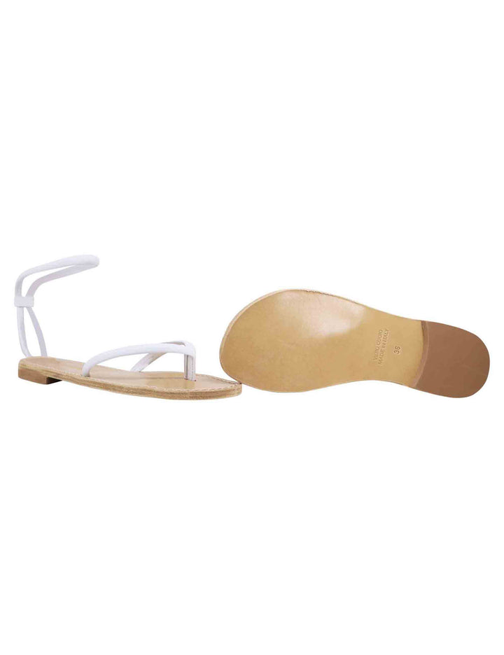 Spatarella Sandali flat donna infradito in pelle bianca con cavigliera Prezzo Ridotto