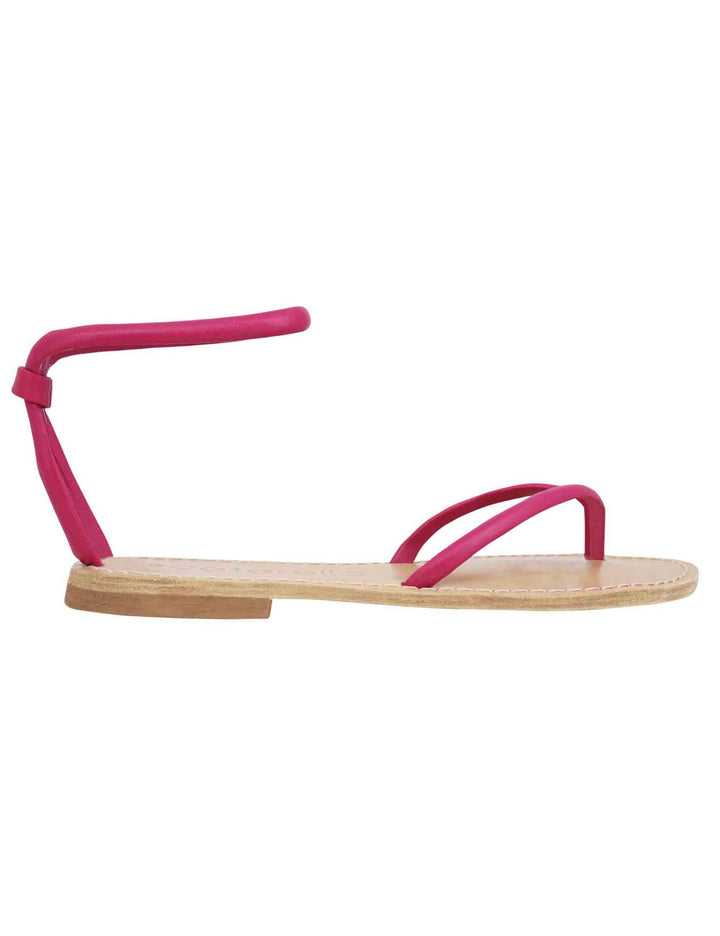 Spatarella Sandali flat donna infradito in pelle fuxia con cavigliera Sottocosto