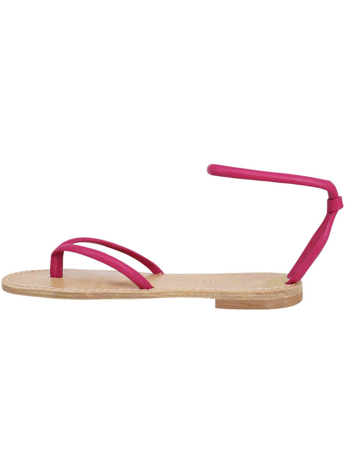 Spatarella Sandali flat donna infradito in pelle fuxia con cavigliera Sottocosto
