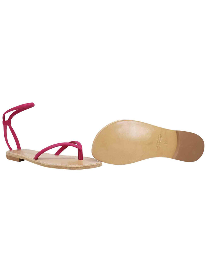 Spatarella Sandali flat donna infradito in pelle fuxia con cavigliera Sottocosto