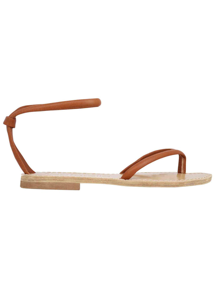 Spatarella Sandali flat donna infradito in pelle cuoio con cavigliera Novità