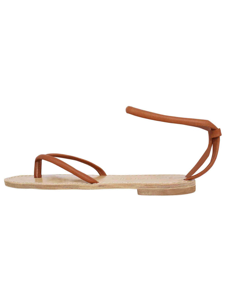 Spatarella Sandali flat donna infradito in pelle cuoio con cavigliera Novità