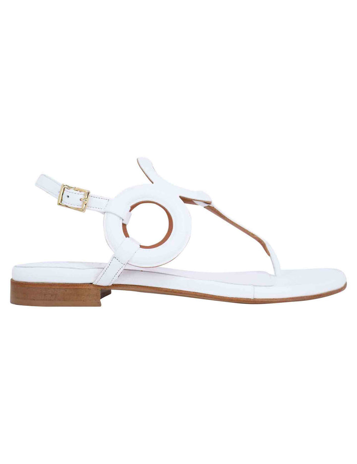Spatarella Sandali infradito slingback donna in pelle bianca con punta tonda e tacco basso Sconto