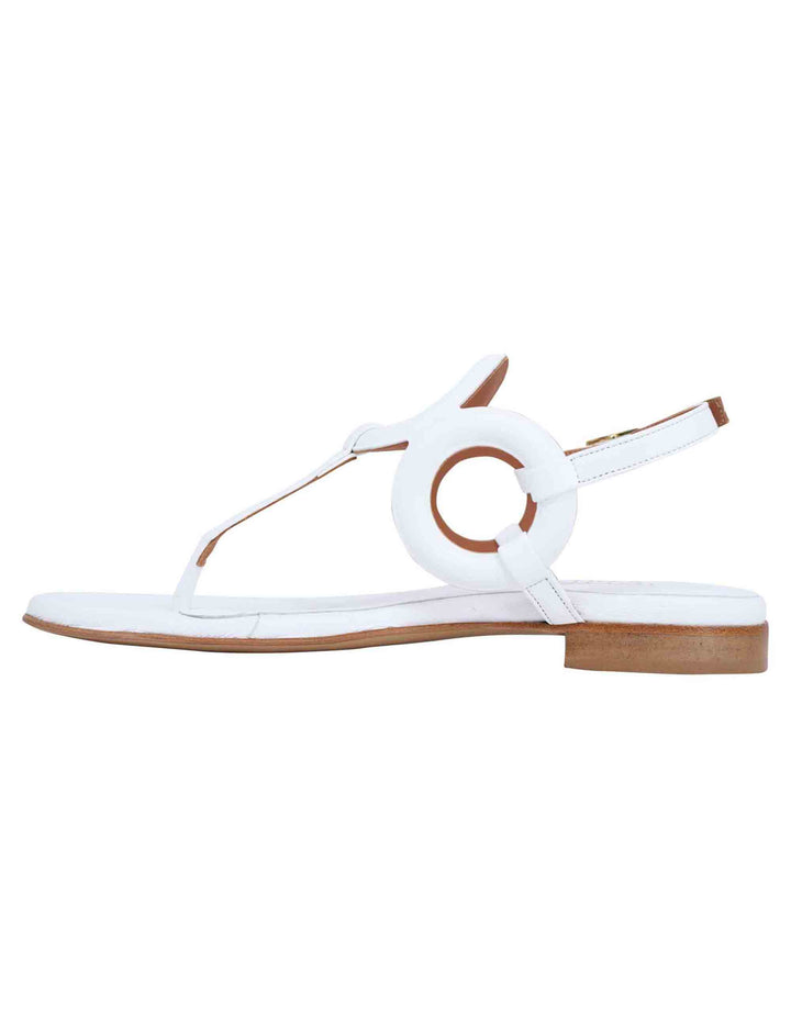 Spatarella Sandali infradito slingback donna in pelle bianca con punta tonda e tacco basso Sconto