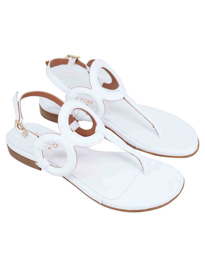 Spatarella Sandali infradito slingback donna in pelle bianca con punta tonda e tacco basso Sconto