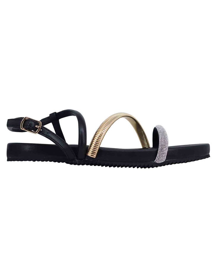 Spatarella Sandali flat donna in eco pelle nera con fussbett e cinturino posteriore Brie Offerta