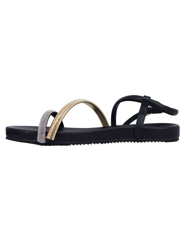 Spatarella Sandali flat donna in eco pelle nera con fussbett e cinturino posteriore Brie Offerta