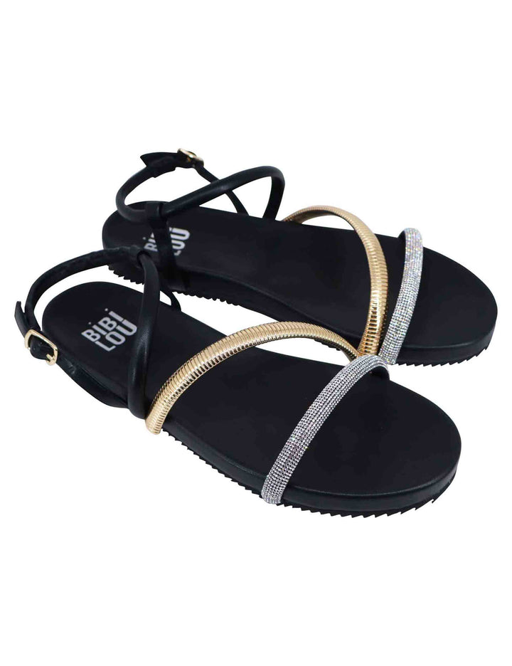 Spatarella Sandali flat donna in eco pelle nera con fussbett e cinturino posteriore Brie Offerta