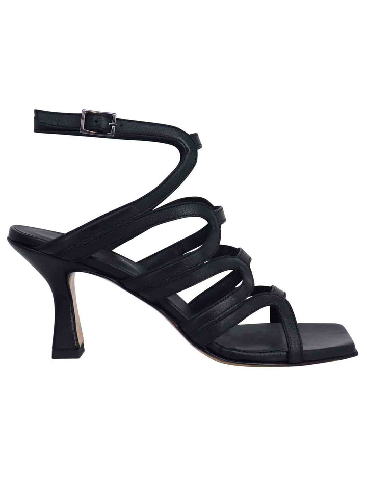 Spatarella Sandali slingback donna in pelle nera con tacco alto e punta quadra Economico