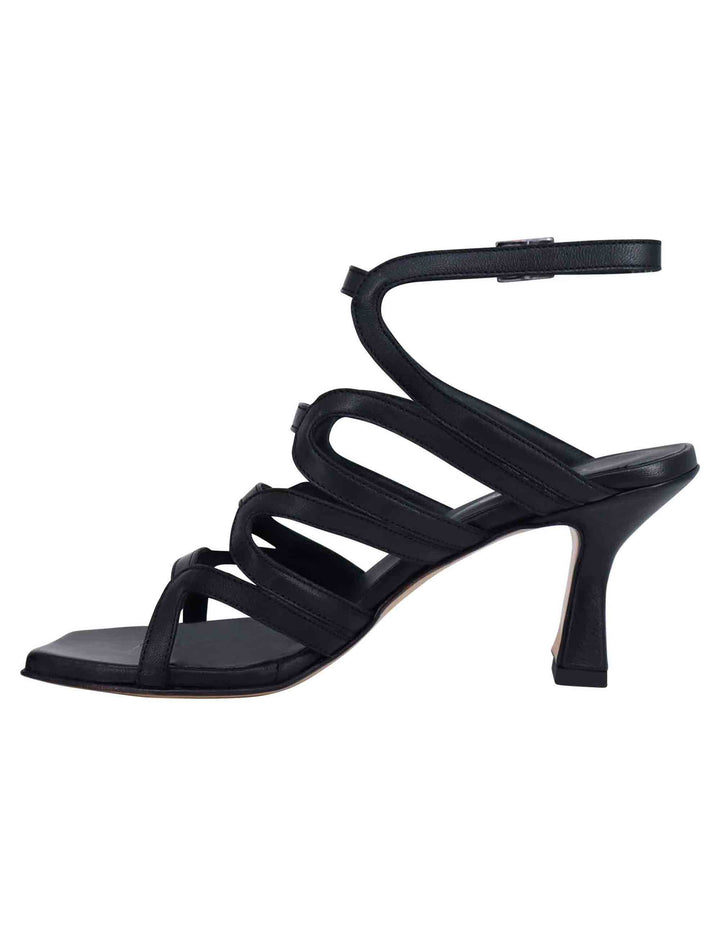 Spatarella Sandali slingback donna in pelle nera con tacco alto e punta quadra Economico
