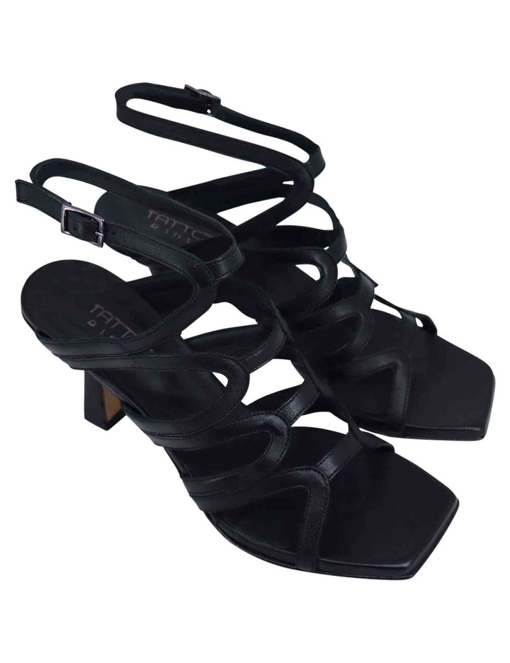 Spatarella Sandali slingback donna in pelle nera con tacco alto e punta quadra Economico