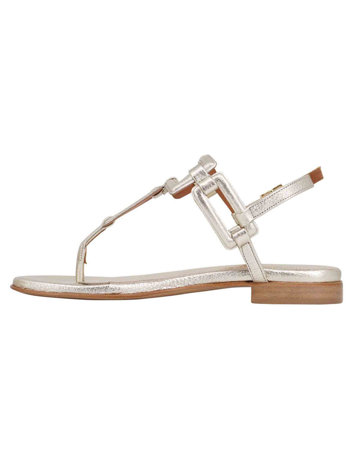Spatarella Sandali flat slingback infradito donna in pelle laminata platino Outlet