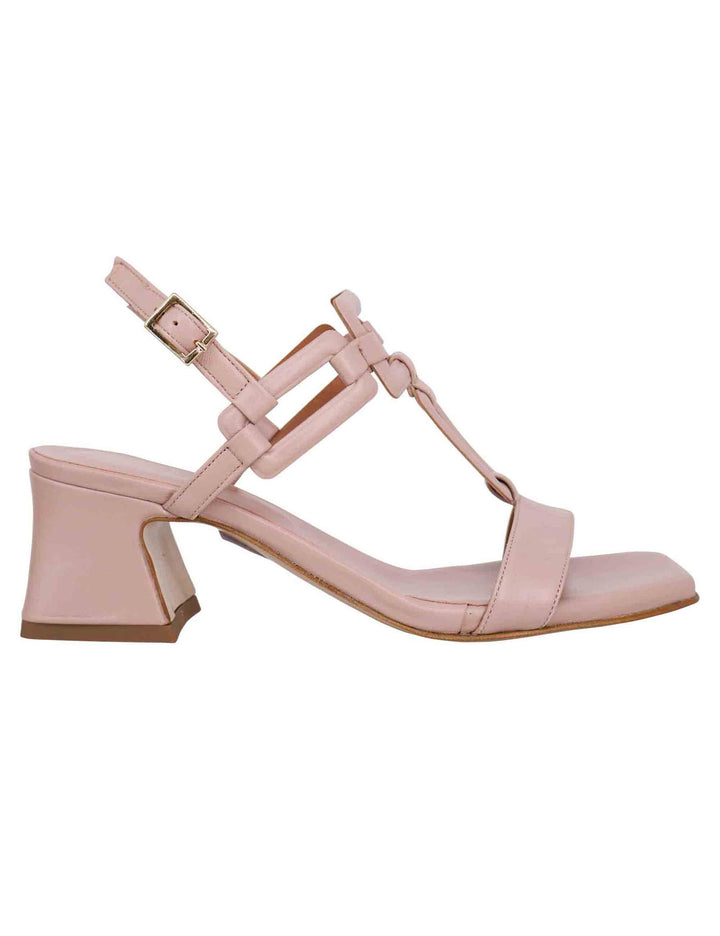 Spatarella Sandali sligback donna in pelle cipria con punta quadra e tacco in pelle Saldi