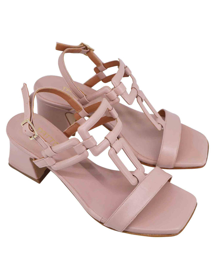 Spatarella Sandali sligback donna in pelle cipria con punta quadra e tacco in pelle Saldi
