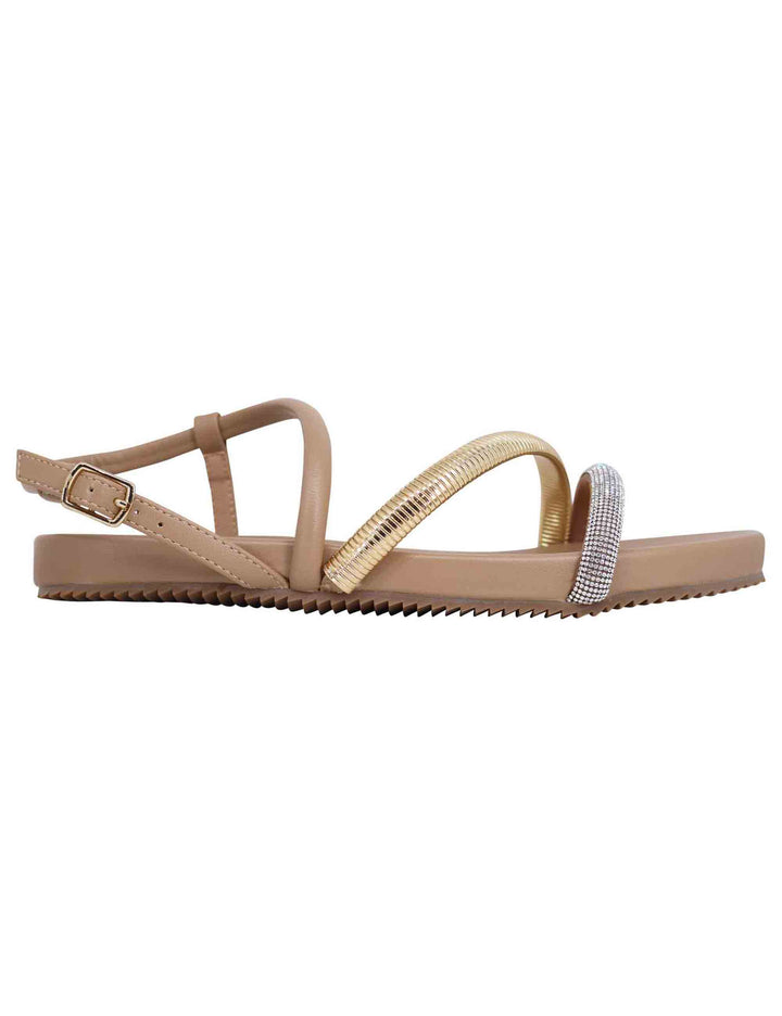 Spatarella Sandali flat donna in eco pelle camel con fussbett e cinturino posteriore Brie Offerte
