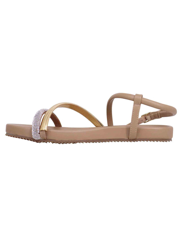Spatarella Sandali flat donna in eco pelle camel con fussbett e cinturino posteriore Brie Offerte