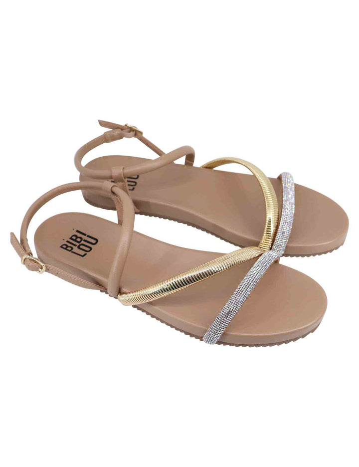 Spatarella Sandali flat donna in eco pelle camel con fussbett e cinturino posteriore Brie Offerte